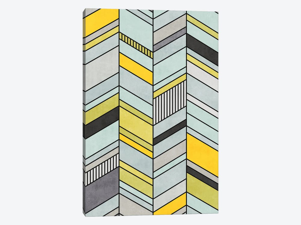 Colorful Concrete Chevron Pattern - Yellow, Blue, Grey by Zoltan Ratko 1-piece Canvas Print