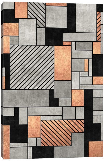 Random Pattern - Concrete and Copper Canvas Art Print - Zoltan Ratko