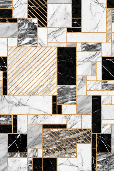 Random Pattern - Black and White Marble by Zoltan Ratko framed wall art