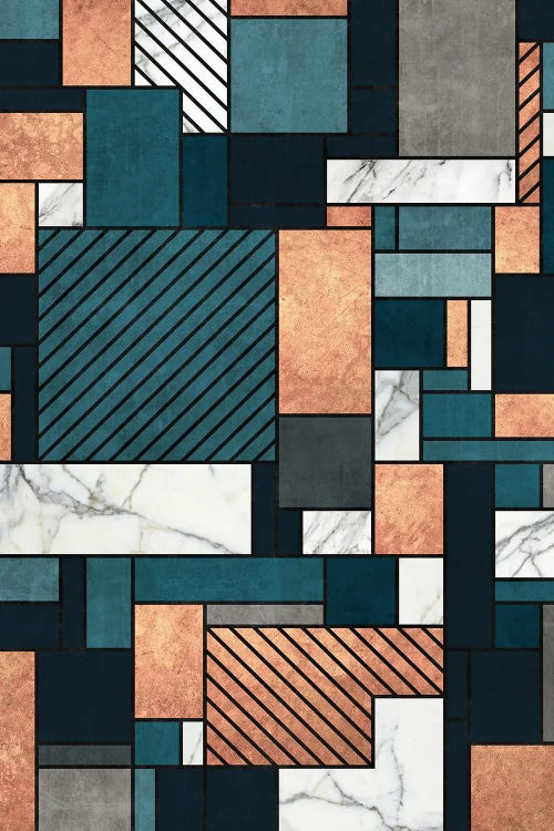 Random Pattern - Copper, Marble, and Blue Concrete