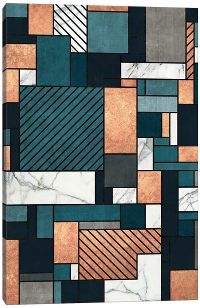 Random Pattern - Copper, Marble, and Blue Concrete Canvas Art Print - Zoltan Ratko
