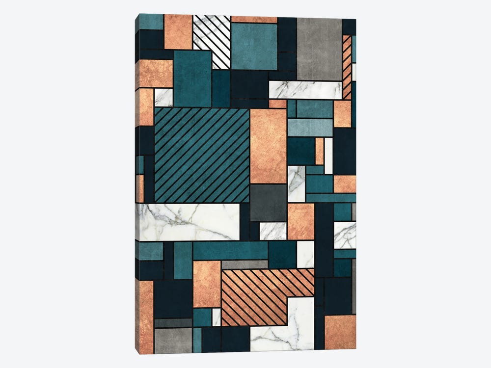 Random Pattern - Copper, Marble, and Blue Concrete by Zoltan Ratko 1-piece Canvas Wall Art