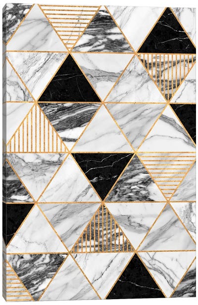 Marble Triangles 2 - Black and White Canvas Art Print - Zoltan Ratko