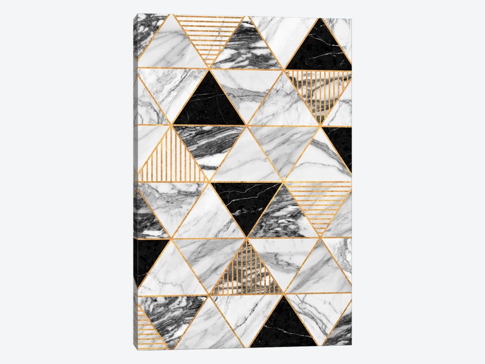 Marble Triangles 2 - Black and White by Zoltan Ratko 1-piece Canvas Wall Art