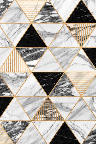 Black & White & Gold: Marble Triangles 2 - Black and White by Zoltan Ratko