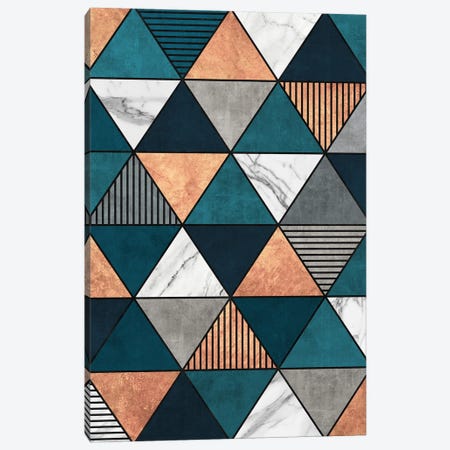 Copper, Marble and Concrete Triangles 2 with Blue Canvas Print #ZRA55} by Zoltan Ratko Art Print
