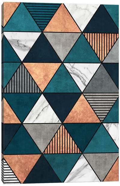 Copper, Marble and Concrete Triangles 2 with Blue Canvas Art Print - Zoltan Ratko