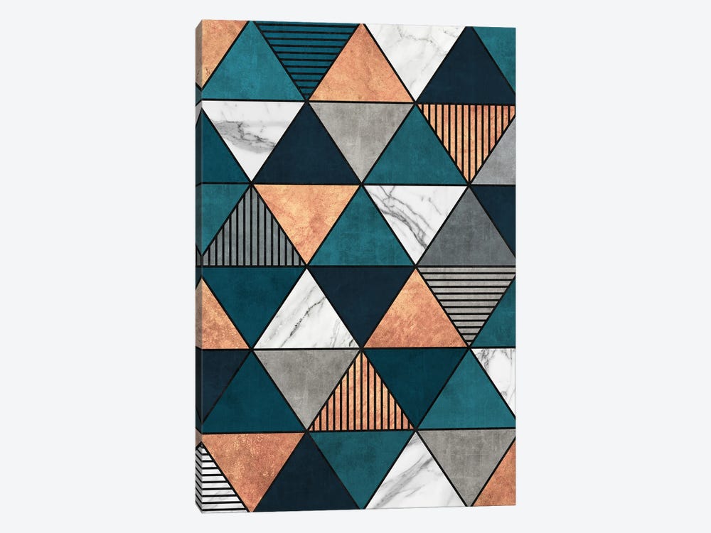 Copper, Marble and Concrete Triangles 2 with Blue by Zoltan Ratko 1-piece Canvas Print
