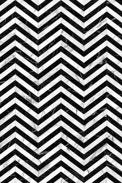 Marble Chevron Pattern - Black and White by Zoltan Ratko framed wall art