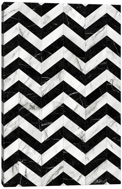 Marble Chevron Pattern 2 - Black and White Canvas Art Print - Black & White Patterns