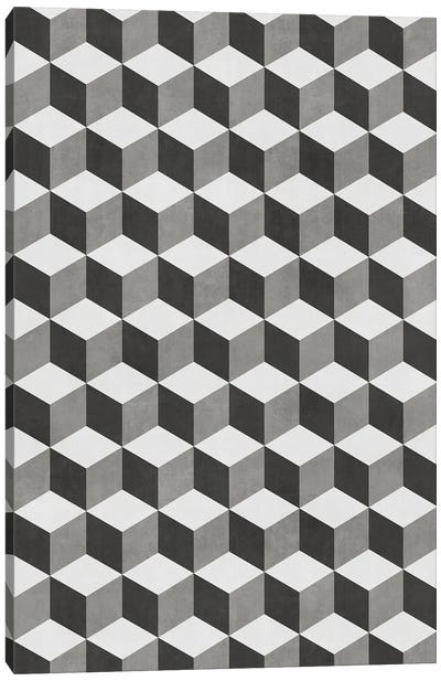 Geometric Cube Pattern - Shades of Grey Canvas Art Print - Zoltan Ratko