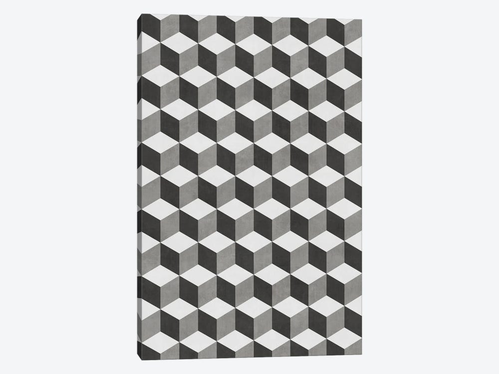 Geometric Cube Pattern - Shades of Grey by Zoltan Ratko 1-piece Canvas Print