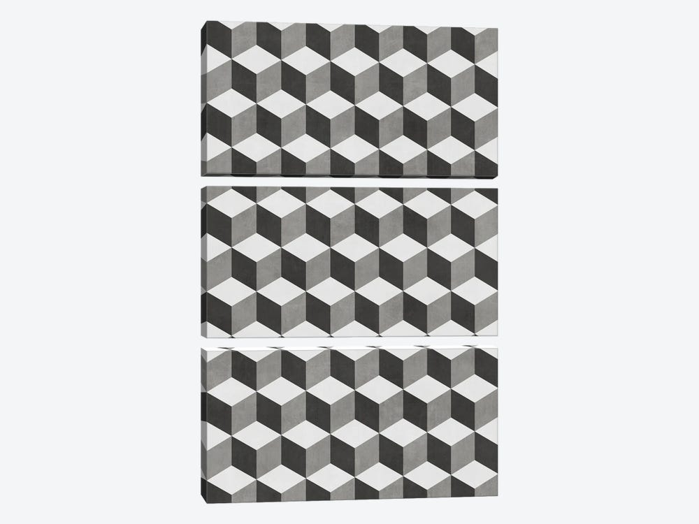 Geometric Cube Pattern - Shades of Grey by Zoltan Ratko 3-piece Art Print