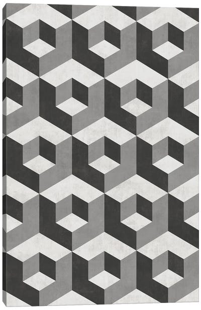 Geometric Cube Pattern 2 - Shades of Grey Canvas Art Print - Zoltan Ratko