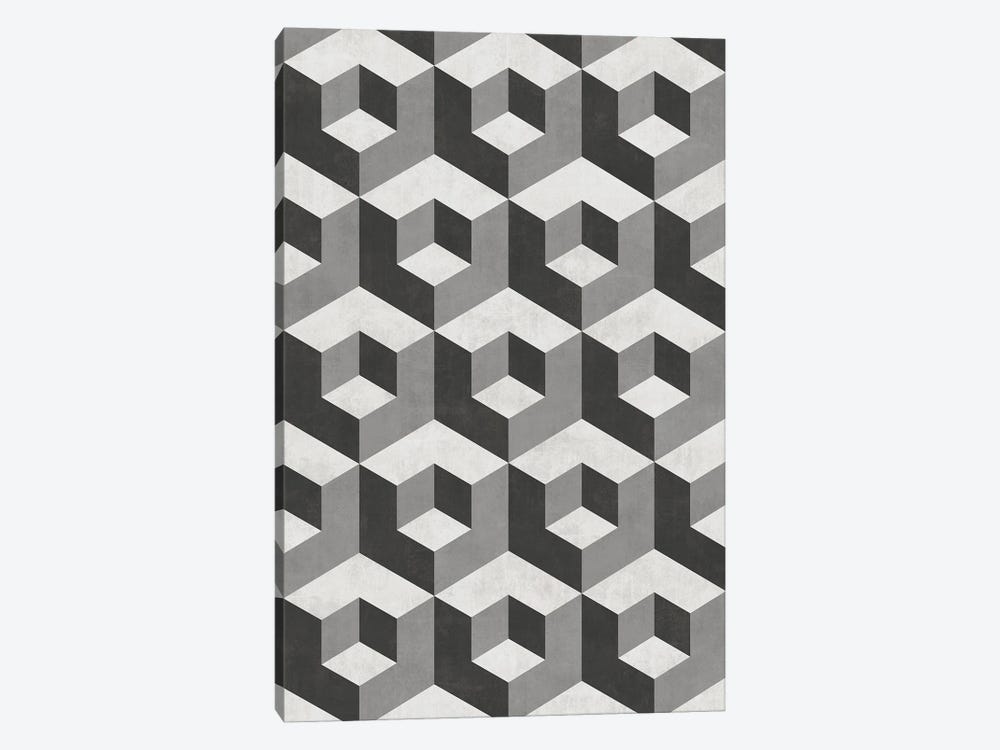 Geometric Cube Pattern 2 - Shades of Grey by Zoltan Ratko 1-piece Canvas Artwork