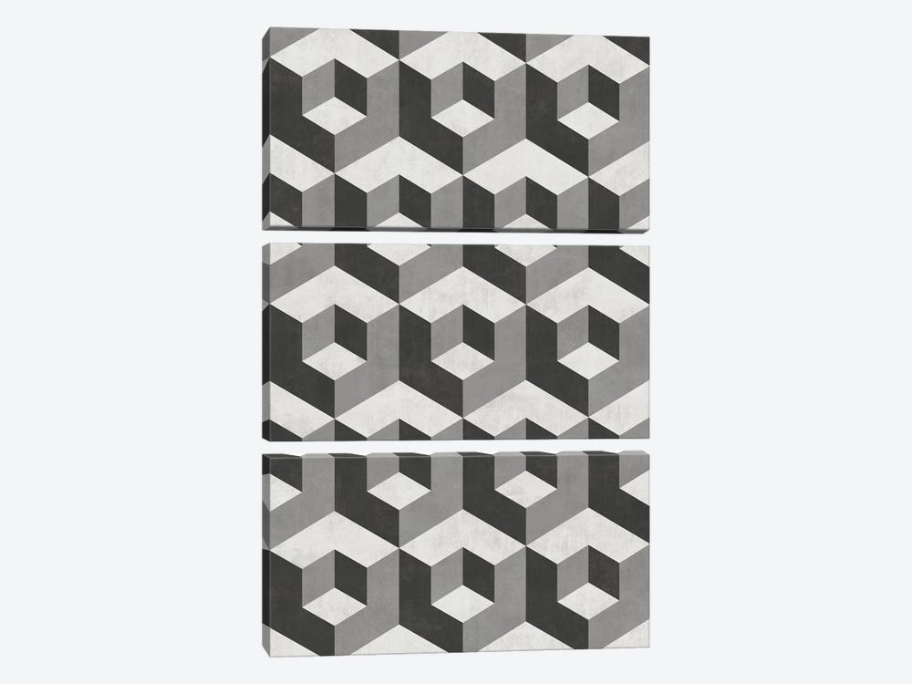 Geometric Cube Pattern 2 - Shades of Grey by Zoltan Ratko 3-piece Canvas Art