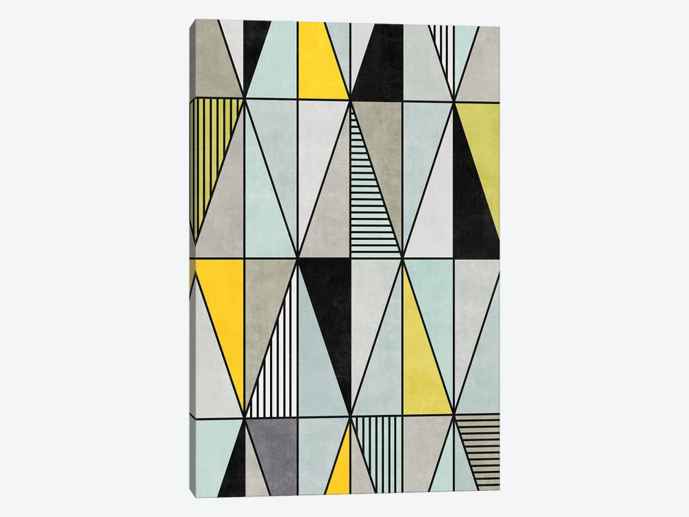 Colorful Concrete Triangles - Yellow, Blue, Grey by Zoltan Ratko 1-piece Canvas Art Print