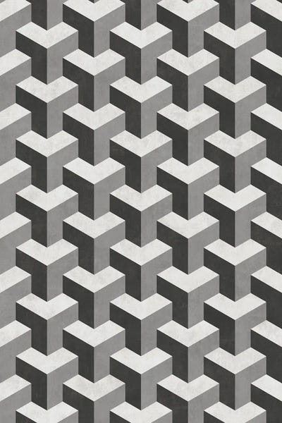 Interlocking Cubes Pattern - Shades of Grey by Zoltan Ratko framed wall art