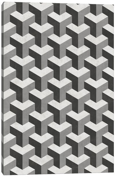 Interlocking Cubes Pattern - Shades of Grey Canvas Art Print - Zoltan Ratko