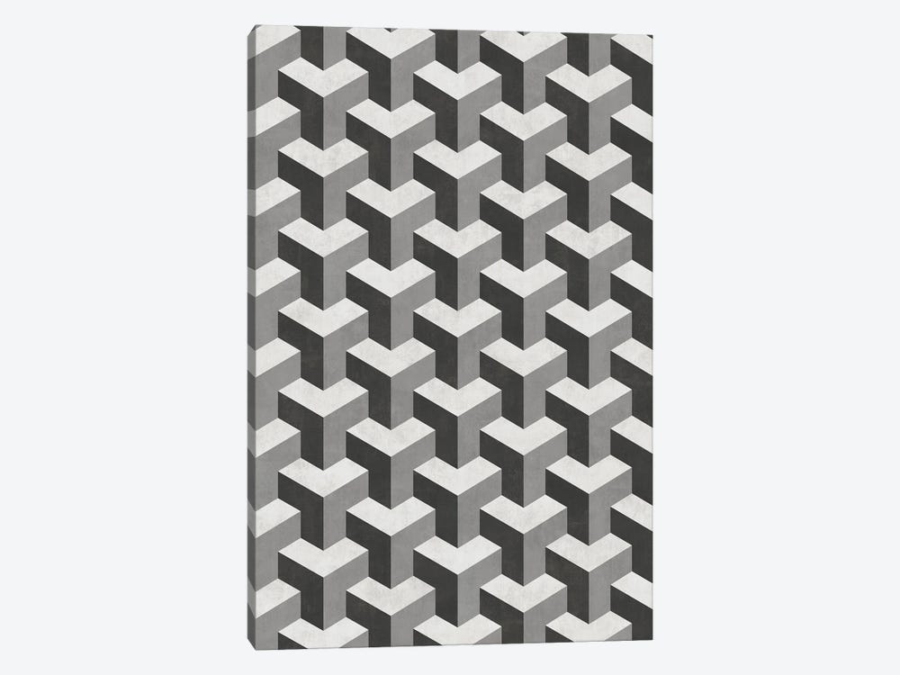 Interlocking Cubes Pattern - Shades of Grey by Zoltan Ratko 1-piece Canvas Art