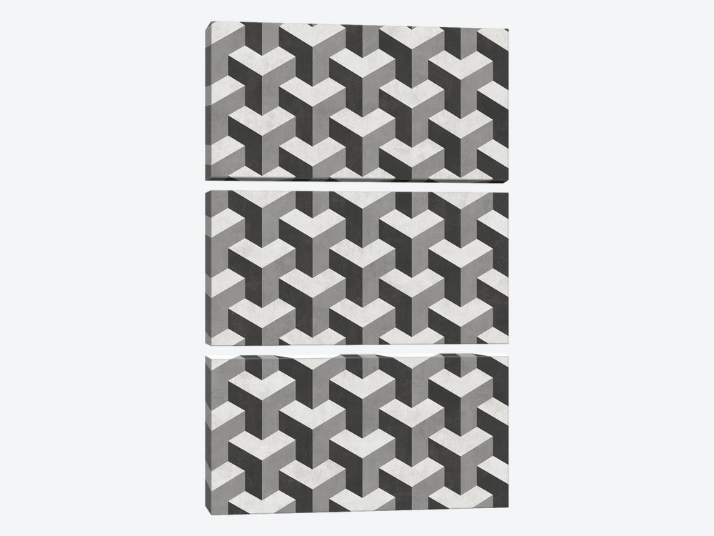 Interlocking Cubes Pattern - Shades of Grey by Zoltan Ratko 3-piece Canvas Artwork