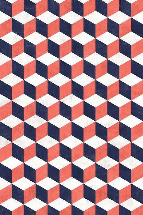 Geometric Cube Pattern - Coral, White, Blue Concrete