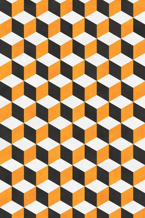 Geometric Cube Pattern - Yellow, White, Grey Concrete