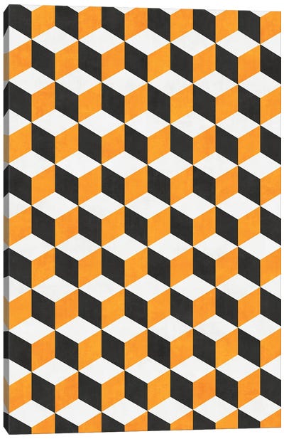 Geometric Cube Pattern - Yellow, White, Grey Concrete Canvas Art Print - Zoltan Ratko