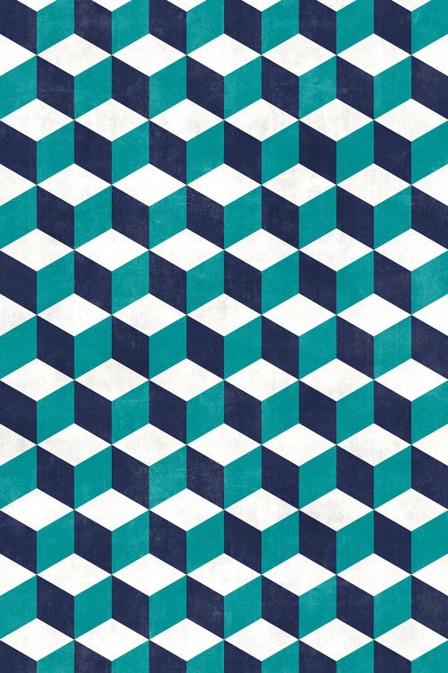 Geometric Cube Pattern - Turquoise, White, Blue Concrete