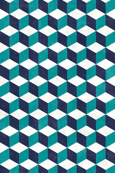 Zoltan Ratko: Geometric Cube Pattern - Turquoise, White, Blue Concrete by Zoltan Ratko