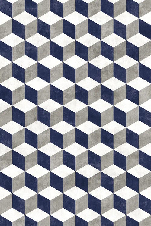 Geometric Cube Pattern - Grey, White, Blue Concrete