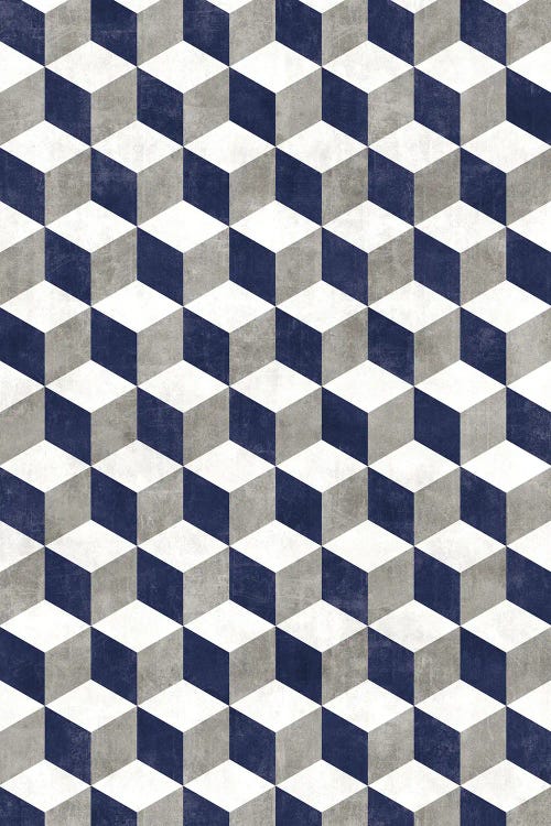 Geometric Cube Pattern - Grey, White, Blue Concrete
