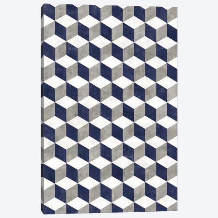 Geometric Cube Pattern - Grey, White, Blue Concrete Canvas Print #ZRA74} by Zoltan Ratko Canvas Print