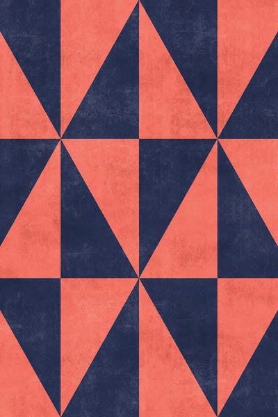 Geometric Triangle Pattern - Coral, Blue Concrete by Zoltan Ratko framed wall art