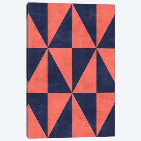 Geometric Triangle Pattern - Coral, Blue Concrete Canvas Print #ZRA75} by Zoltan Ratko Art Print
