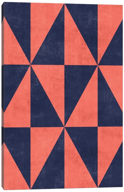 Geometric Triangle Pattern - Coral, Blue Concrete Canvas Art Print - Zoltan Ratko