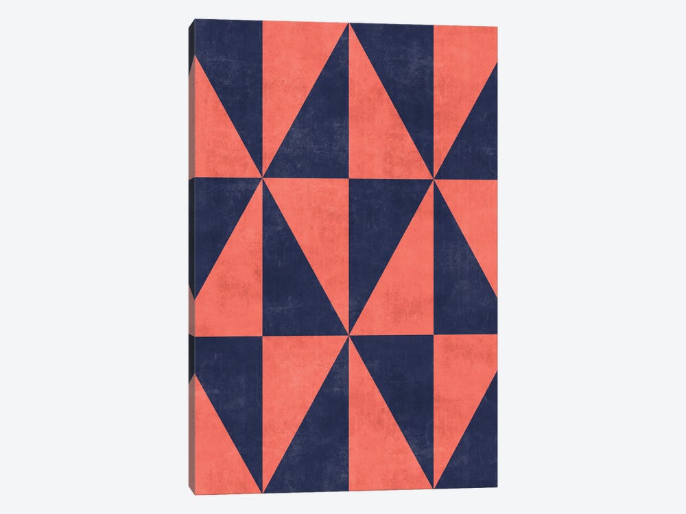 Geometric Triangle Pattern - Coral, Blue Concrete by Zoltan Ratko 1-piece Canvas Print