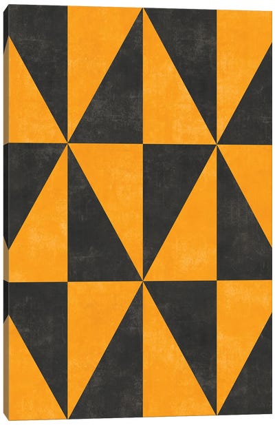Geometric Triangle Pattern - Yellow, Grey Concrete Canvas Art Print - Zoltan Ratko