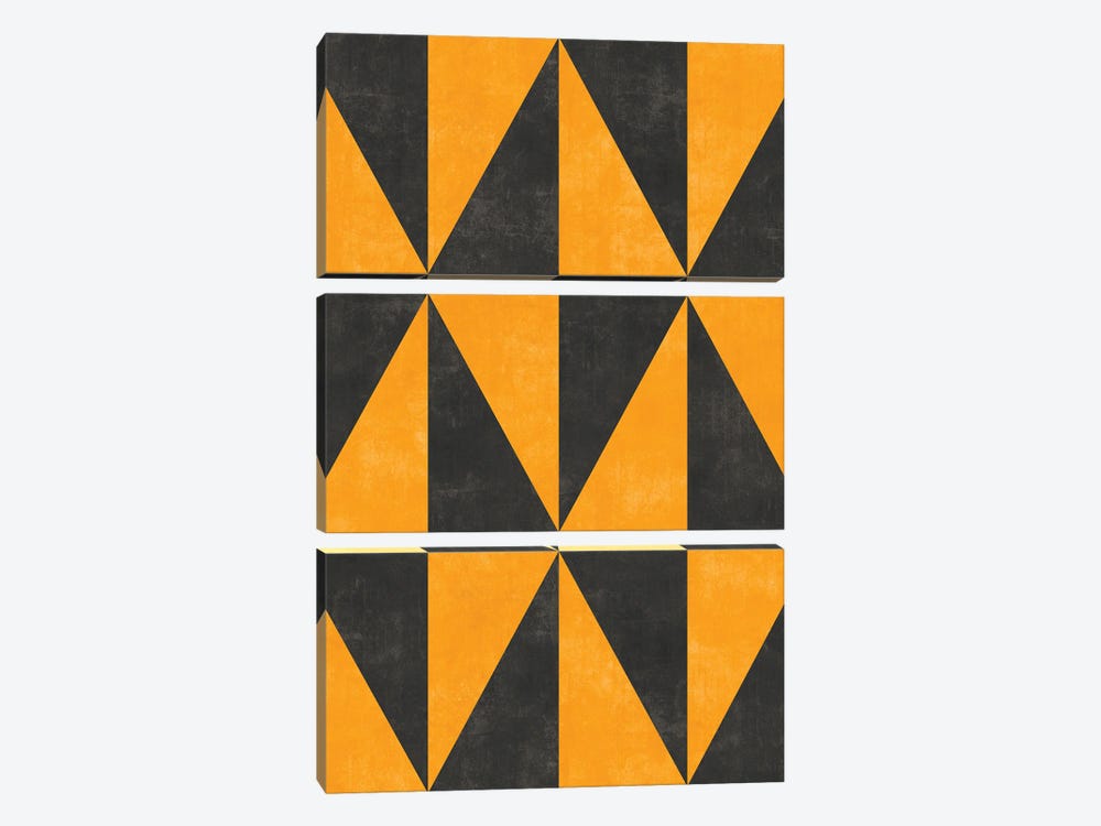 Geometric Triangle Pattern - Yellow, Grey Concrete by Zoltan Ratko 3-piece Canvas Wall Art