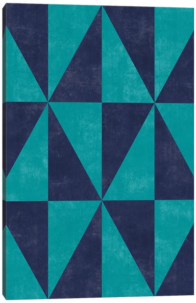 Geometric Triangle Pattern - Turquoise, Blue Concrete Canvas Art Print - Zoltan Ratko