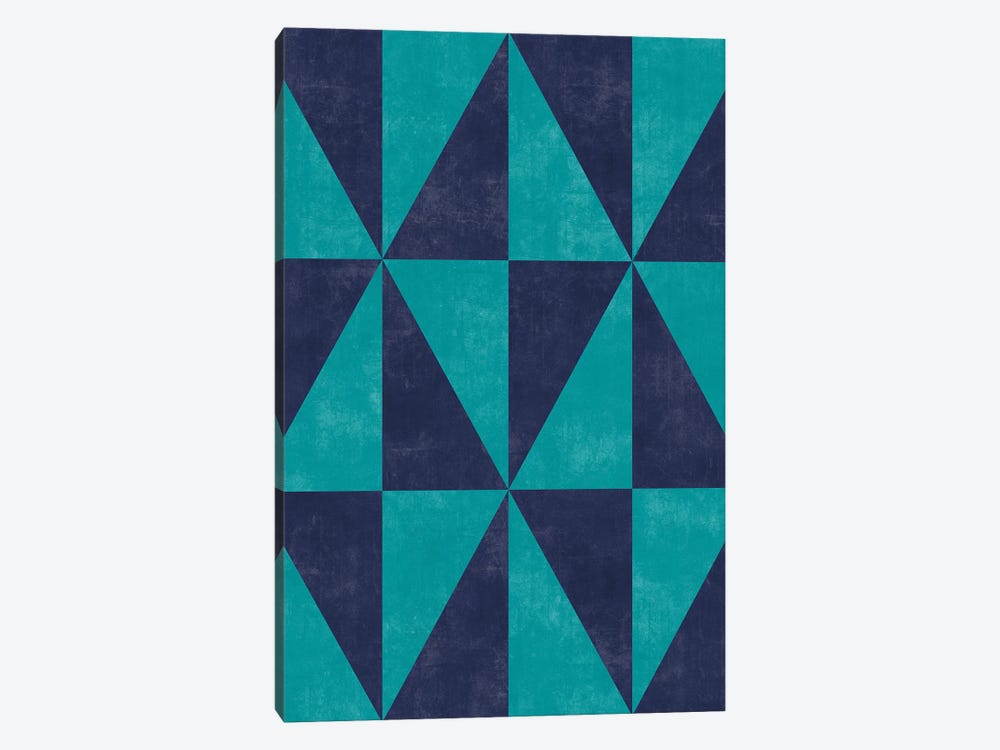 Geometric Triangle Pattern - Turquoise, Blue Concrete by Zoltan Ratko 1-piece Canvas Art Print
