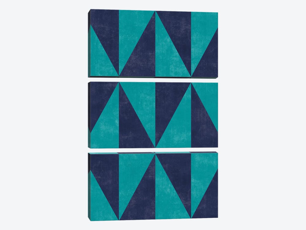 Geometric Triangle Pattern - Turquoise, Blue Concrete by Zoltan Ratko 3-piece Canvas Print
