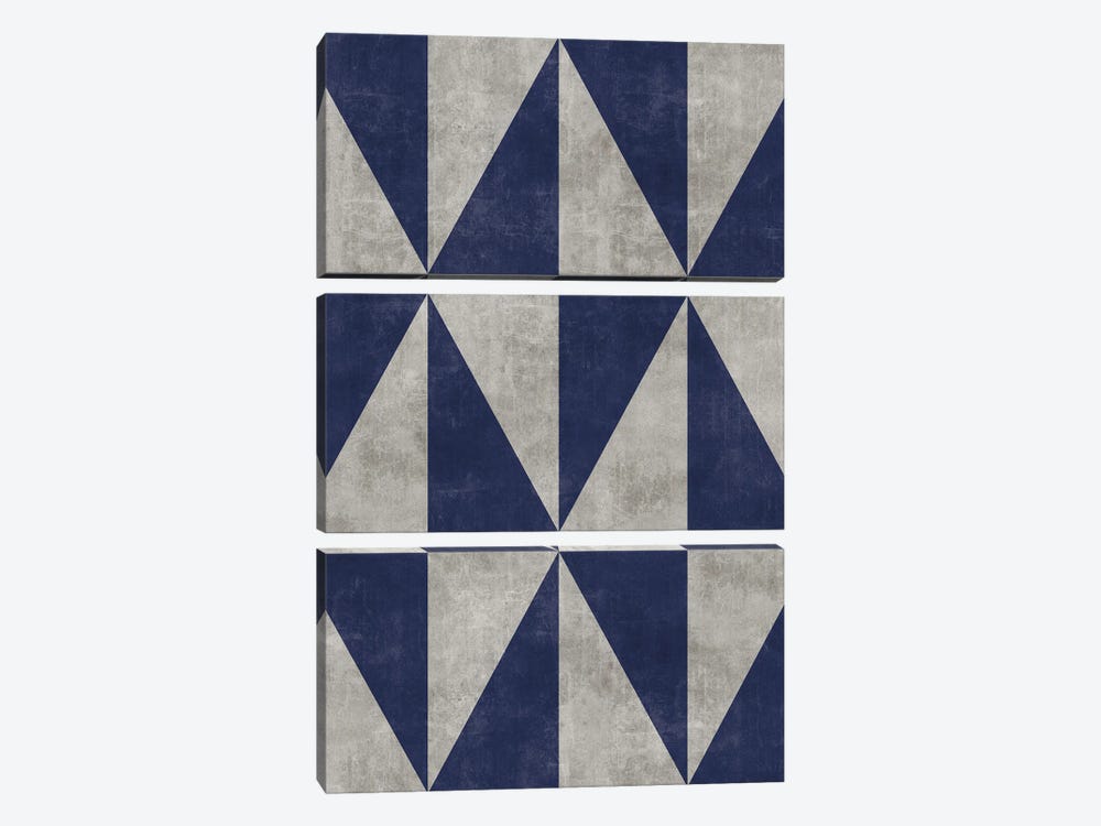 Geometric Triangle Pattern - Grey, Blue Concrete by Zoltan Ratko 3-piece Canvas Wall Art