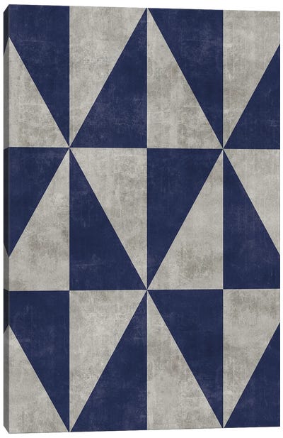 Geometric Triangle Pattern - Grey, Blue Concrete Canvas Art Print - Zoltan Ratko