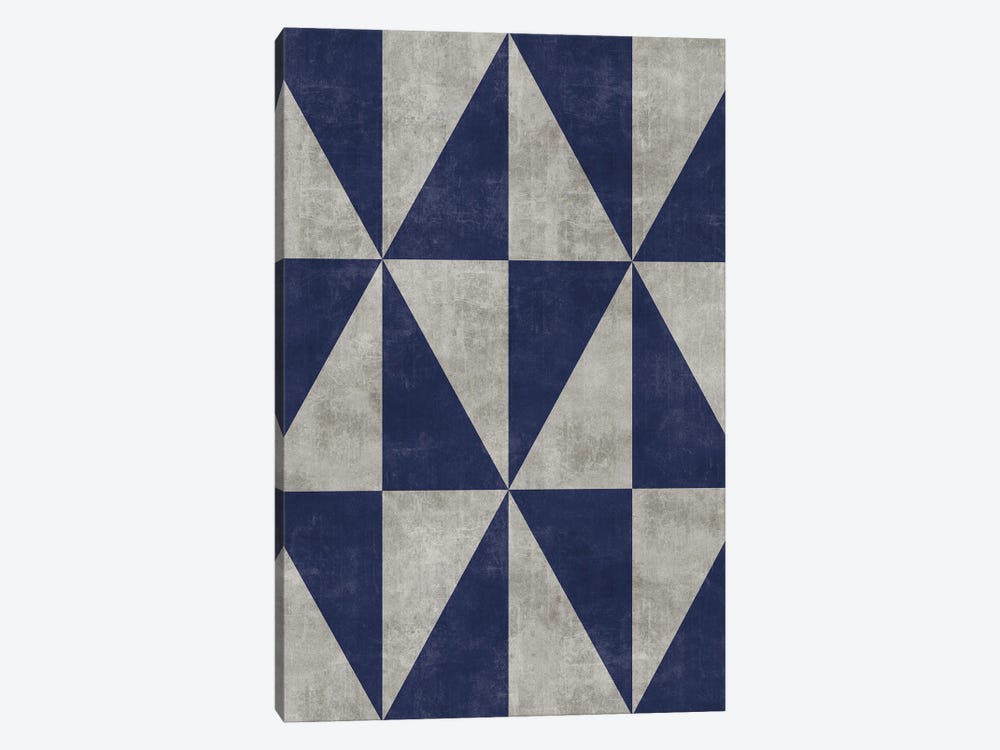 Geometric Triangle Pattern - Grey, Blue Concrete by Zoltan Ratko 1-piece Canvas Art