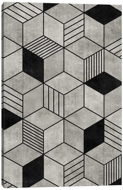 Concrete Cubes 2 Canvas Art Print - Black & White Patterns