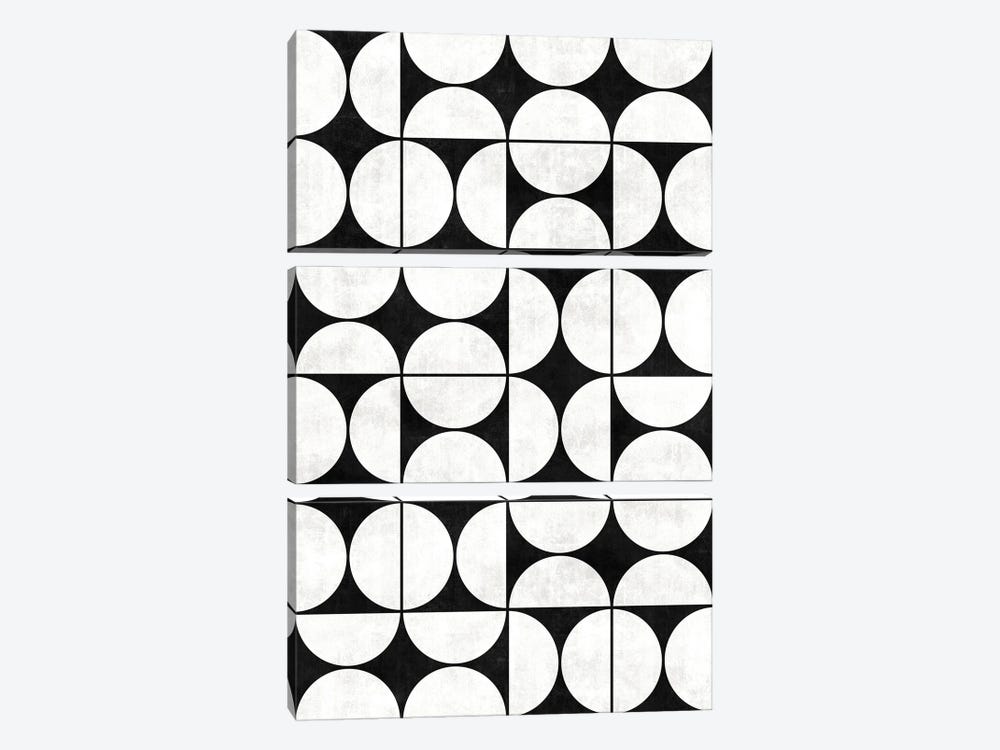 Mid-Century Modern Pattern No.2 - Black and White Concrete by Zoltan Ratko 3-piece Canvas Art Print