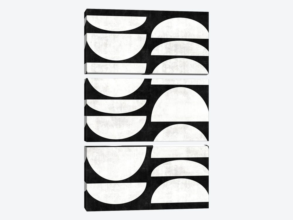 Mid-Century Modern Pattern No.8 - Black and White Concrete by Zoltan Ratko 3-piece Canvas Art Print