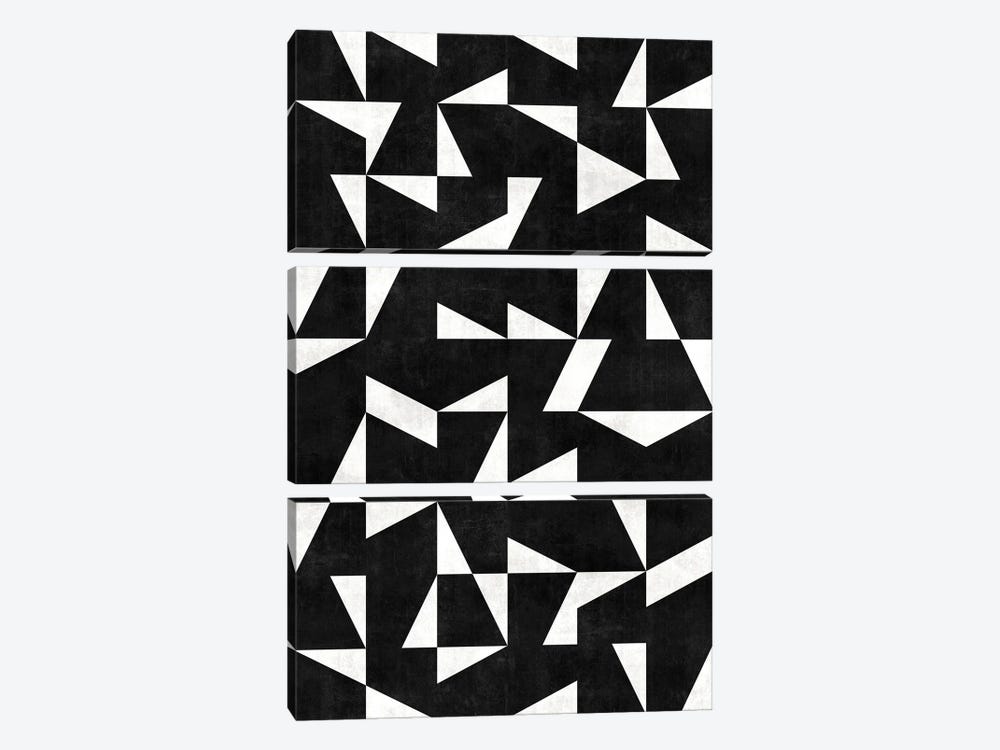 Mid-Century Modern Pattern No.10 - Black and White Concrete by Zoltan Ratko 3-piece Art Print