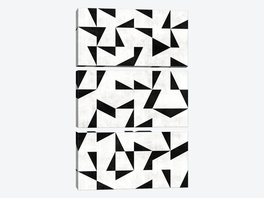 Mid-Century Modern Pattern No.11 - Black and White Concrete by Zoltan Ratko 3-piece Canvas Wall Art